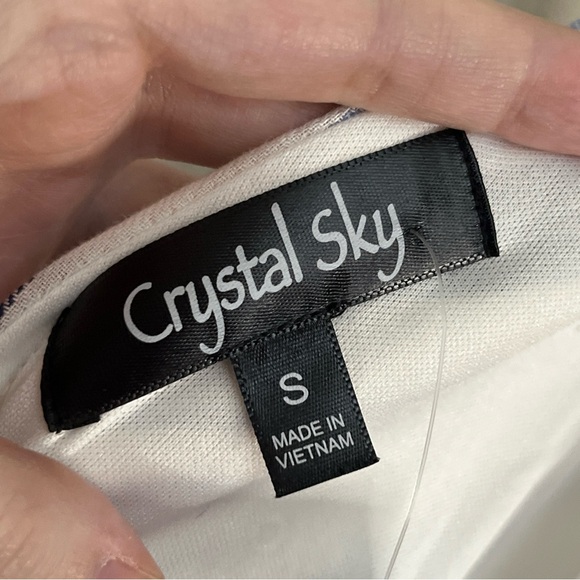 NEW Crystal Sky Blue White Jumpsuit Striped Wide Leg Flowy Cropped Romper Sz S - Picture 8 of 12